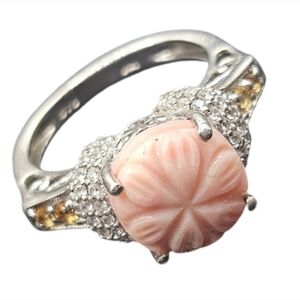 Pink Opal, Zircon, and Topaz Ring